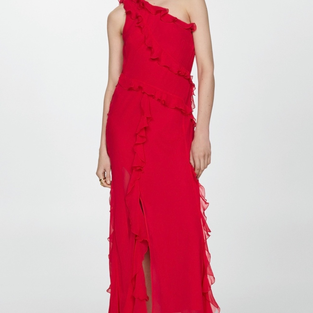 Mango Asymmetric Ruffled Dress